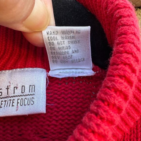 Nordstrom Petite Focus Womens Red Cable Knit Preppy Stretch Turtleneck Sweater P - Picture 6 of 9